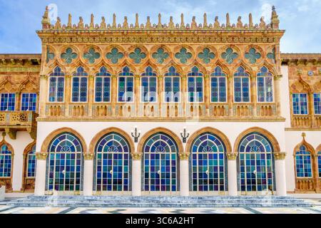 Sarasota, Florida, 20 dicembre 2023: Dettagli della facciata della residenza di CA d'Zan presso il John and Mable Ringling Museum of Art Foto Stock