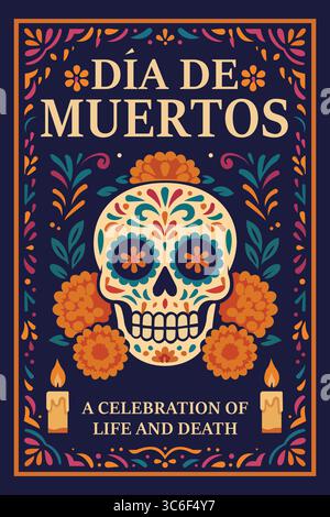 Día de Muertos Sugar Skull poster illustrazione vettoriale Illustrazione Vettoriale