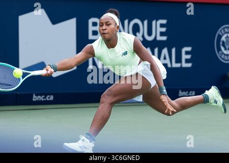 Montreal, Quebec, Canada. 31 luglio 2025. COCO GAUFF (1) dagli Stati Uniti in prima linea contro Veronika Kudermetova nella gara di 32 al Canadian Open allo stadio IGA di Montreal, Quebec, Canada il 2025-07-31 (Credit Image: © Yannick Legare/ZUMA Press Wire) SOLO PER USO EDITORIALE! Non per USO commerciale! Foto Stock