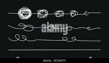 Semplificazione da modalità complesse a semplici. Linee tracciate a mano vettoriali. Illustrazione Vettoriale