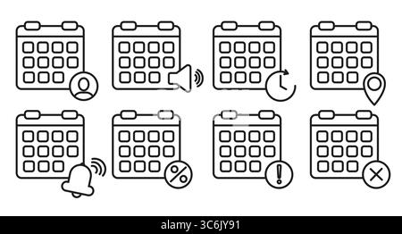 Gruppo di selezione calendari. Date (Data): Scegliere le opzioni. Vettore eventi multipli. Set interfaccia di pianificazione. Illustrazione Vettoriale