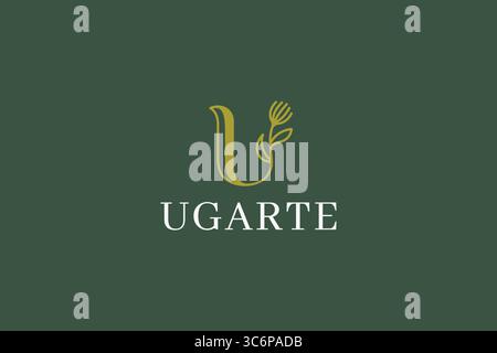 Logo Letter U decorativo foglia floreale concetto di identità del marchio Moda di lusso e attività botanica Illustrazione Vettoriale