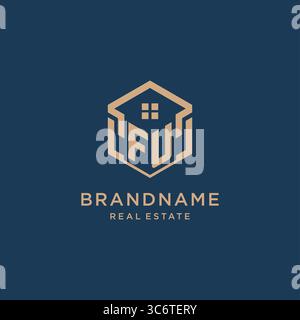 Icona forma del tetto esagonale fu iniziale grafica vettoriale del logo del design Illustrazione Vettoriale