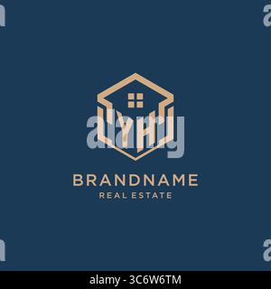 Logo iniziale YH a forma esagonale con logo e grafica vettoriale Illustrazione Vettoriale