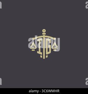 Logo IG iniziale per studio legale e avvocato con scala creativa e grafica vettoriale grafica grafica con icone di spada Illustrazione Vettoriale