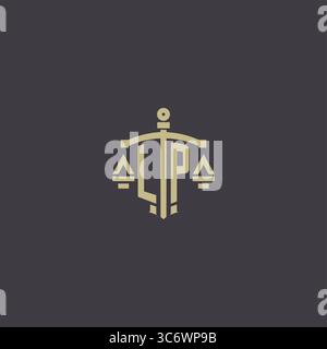 Logo LP iniziale per studio legale e avvocato con scala creativa e grafica vettoriale con icona a forma di spada Illustrazione Vettoriale