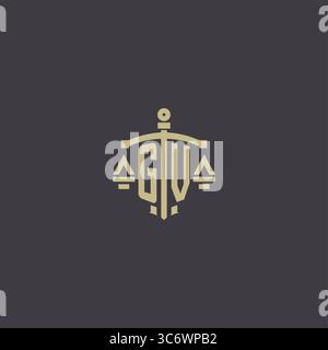 Logo GV iniziale per studio legale e avvocato con scala creativa e grafica vettoriale grafica vettoriale con icona a forma di spada Illustrazione Vettoriale