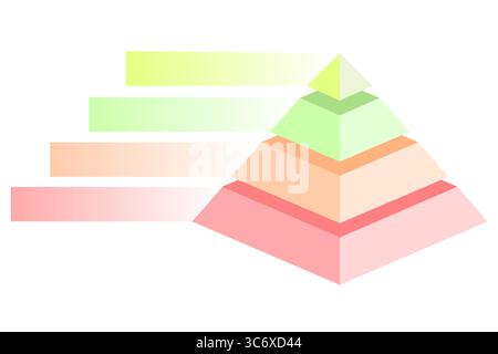 Infografica statistica del rosso con arancione con design geometrico a gradini verde e giallo, forma a piramide a quattro strati per creare un aspetto impilato Illustrazione Vettoriale