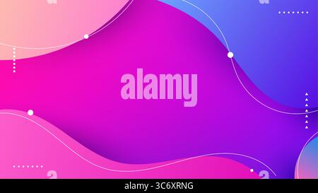 vivace sfondo astratto con sfumature rosa, viola e blu. Forme organiche fluide e elementi geometrici bianchi lo rendono ideale per un design moderno Illustrazione Vettoriale