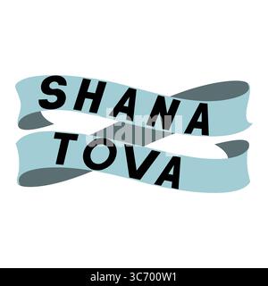 Elegante illustrazione vettoriale di un saluto Shana Tova su nastri intrecciati, caratterizzata da un design unico con una tipografia audace e un colore azzurro tenue Illustrazione Vettoriale