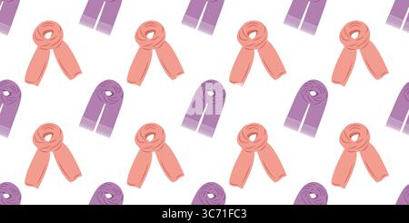 Motivo senza cuciture a tema autunnale con sciarpe dallo stile piatto. Illustrazione vettoriale disegnata a mano per progetti digitali e di stampa Illustrazione Vettoriale