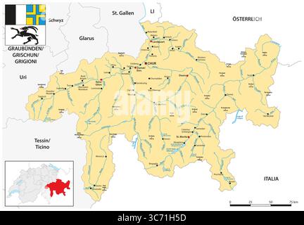 Mappa generale del cantone svizzero di Graubünden Foto Stock