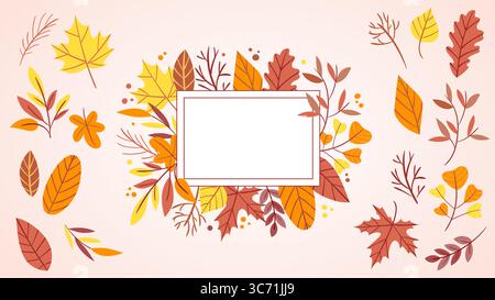 Tag autunnale. Graziosa etichetta stagionale disegnata a mano e foglie autunnali isolate. Perfetto per disegni di adesivi, stampe e progetti di creazione. Illustrazione vettoriale. Illustrazione Vettoriale