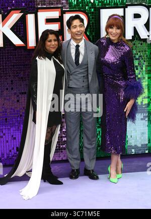 Nisha Ganatra, Manny Jacinto e Kristin Burr partecipano alla prima inglese "Freakier Friday" all'Odeon Luxe Leicester Square il 31 luglio 2025 a Londra. Foto Stock