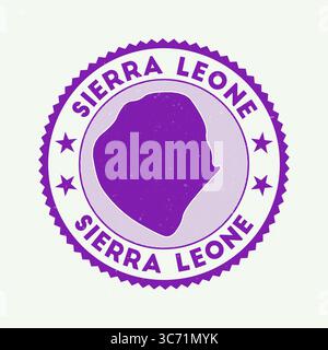 Emblema della Sierra Leone. Francobollo rotondo paese con forma di Sierra Leone, isolini e testo rotondo. Distintivo accattivante. Illustrazione vettoriale creativa. Illustrazione Vettoriale