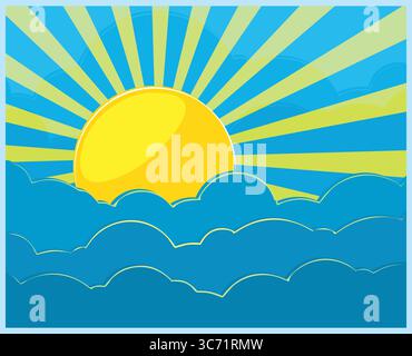 Un paesaggio dall'alba del sole e dalle nuvole. Illustrazione Vettoriale