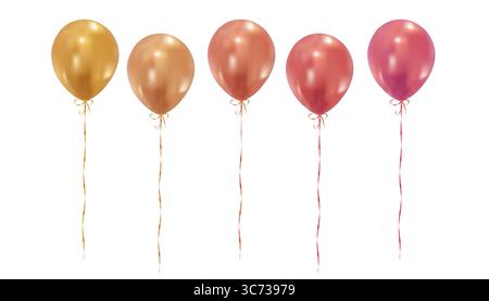 Palloncini isolati colorati galleggianti su uno sfondo bianco. Adatto per feste, feste o feste. Illustrazione Vettoriale