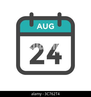Agosto 24 giorno di calendario o data del calendario per la scadenza e l'appuntamento Illustrazione Vettoriale