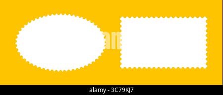 Set di cornici per francobolli. Collezione di francobolli vintage ovali, rettangolari bianchi. Bordi vuoti, sfondi per cartoline, lettere. Etichette, etichette, buoni Illustrazione Vettoriale