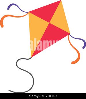 Isolato colorato kite giocattolo icona Flat design Vector Illustrazione Vettoriale