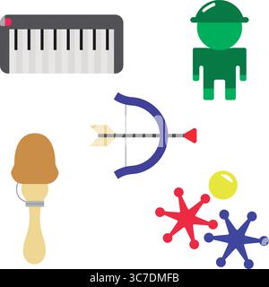 Set di icone giocattolo colorate Vector dal design piatto Illustrazione Vettoriale