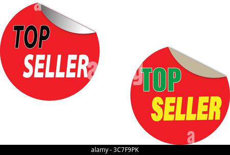 Badge adesivo rotondo a strappo rosso lucido più venduto in formato vettoriale, ideale per tag e promozioni BEST seller per l'e-commerce Illustrazione Vettoriale