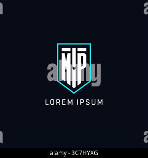 Monogram MP logo forma a scudo stile geometrico con design originale del logo semplice grafica vettoriale Illustrazione Vettoriale