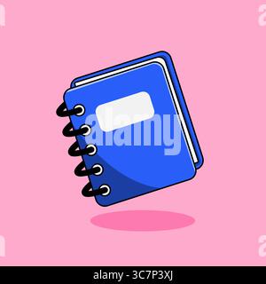 Quaderno blu con illustrazione vettoriale con rilegatura a spirale Illustrazione Vettoriale