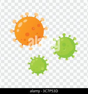 Cartoon virus e batteri icone in verde e arancione su sfondo trasparente per uso medico e scientifico Illustrazione Vettoriale