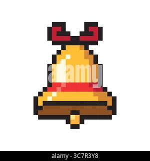 Icona a 8 bit della campana di Natale, elemento grafico pixel della campana di Natale Illustrazione Vettoriale