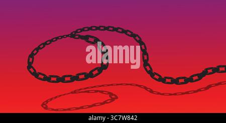 Lunga catena in metallo nero che avvolge e si estende su sfondo bianco Illustrazione Vettoriale