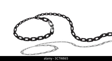 Lunga catena in metallo nero che avvolge e si estende su sfondo bianco Illustrazione Vettoriale
