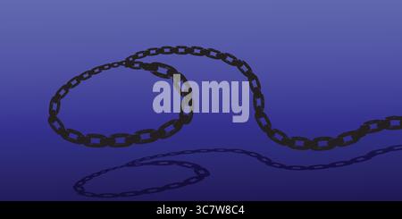 Lunga catena in metallo nero che avvolge e si estende su sfondo bianco Illustrazione Vettoriale
