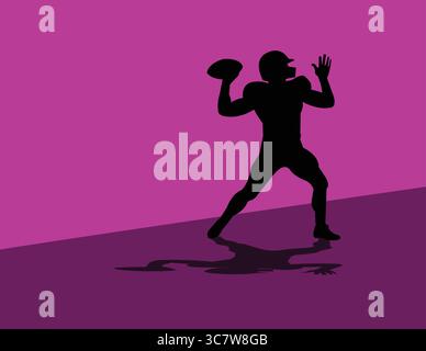 Football americano quarterback che lancia la silhouette della palla Illustrazione Vettoriale