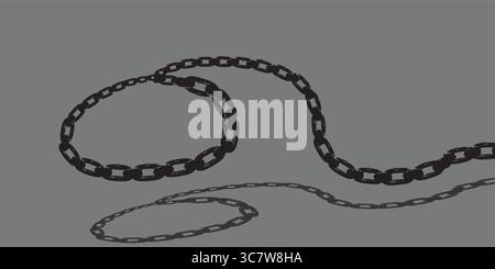 Lunga catena in metallo nero che avvolge e si estende su sfondo bianco Illustrazione Vettoriale