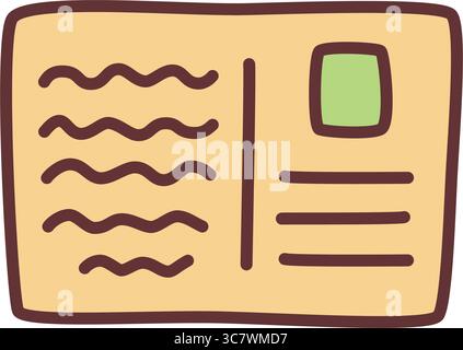 Icona della cartolina con lettera di Doodle disegnata a mano con una linea sottile e colorata Illustrazione Vettoriale