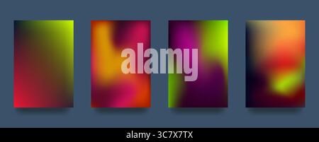 Set di sfondi sfumati di lusso. Arancione, verde, viola e rosso, tema autunnale. Sfondo vettore astratto. Per sfondi, design, poster e modelli Illustrazione Vettoriale