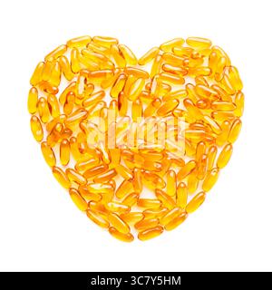 olio di fegato a forma di cuore su bianco Foto Stock