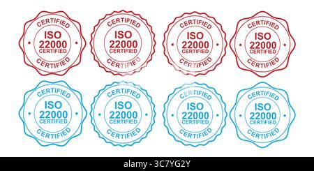 Sigilli di certificazione ISO 22000 per la conformità alla sicurezza alimentare Illustrazione Vettoriale