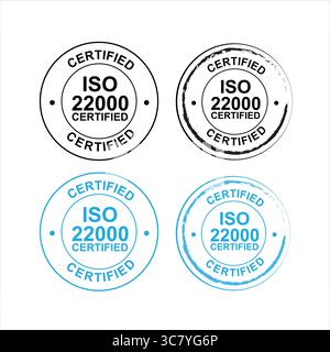 Sigilli certificati ISO 22000 per la verifica e la conformità della sicurezza alimentare Illustrazione Vettoriale