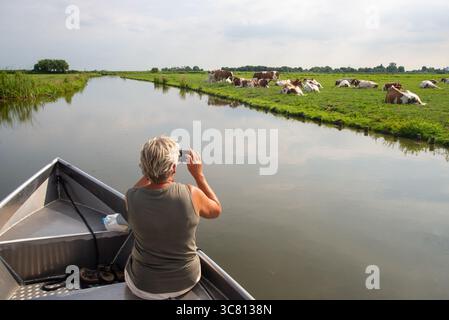 Prateria aperta con corsi d'acqua a Waterland vicino a Holysloot, Olanda Foto Stock