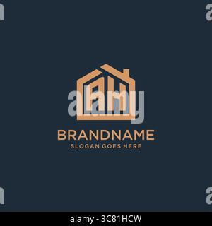 Lettera iniziale logo AH con grafica vettoriale con icone dal design minimalista e semplice Illustrazione Vettoriale