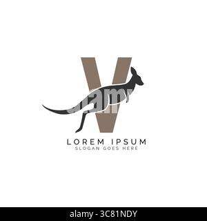 Logo Letter V con design Kangaroo. Alfabeto V con grande combinazione di simbolo Kangaroo Illustrazione Vettoriale