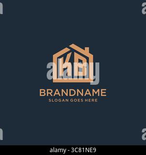 Lettera iniziale del logo KB con grafica vettoriale semplice e minimalista con icone a forma di casa Illustrazione Vettoriale