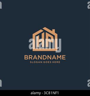 Lettera iniziale logo HP con grafica vettoriale semplice e minimalista con icone a forma di casa Illustrazione Vettoriale