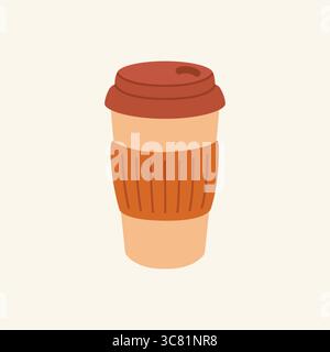 Tazza thermos, tazza riutilizzabile, tazza per bevande calde. Attrezzatura da campeggio da viaggio. Illustrazione vettoriale in stile piatto. Illustrazione Vettoriale