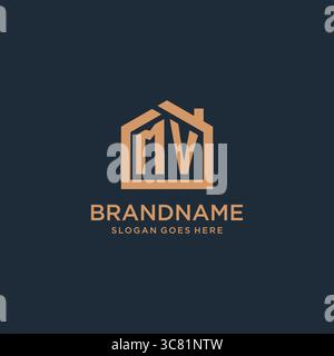 Logo MV con lettera iniziale e grafica vettoriale con icone dal design minimalista Illustrazione Vettoriale