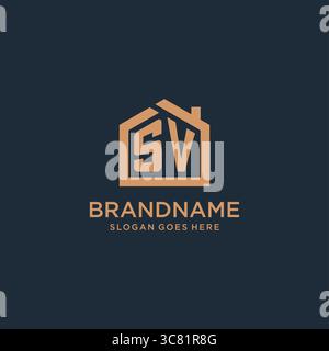 Logo SV con lettera iniziale e grafica vettoriale con icone dal design minimalista Illustrazione Vettoriale