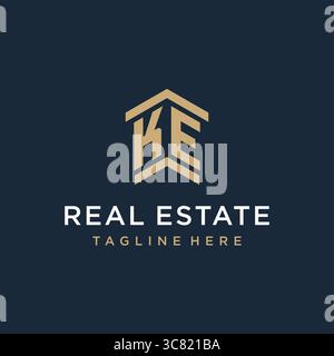 Logo KE iniziale per il settore immobiliare, con un'icona del tetto semplice e creativa, idee di design grafica vettoriale Illustrazione Vettoriale