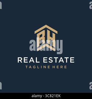 Logo RH iniziale per il settore immobiliare con un'icona del tetto semplice e creativa, idee di design grafica vettoriale Illustrazione Vettoriale